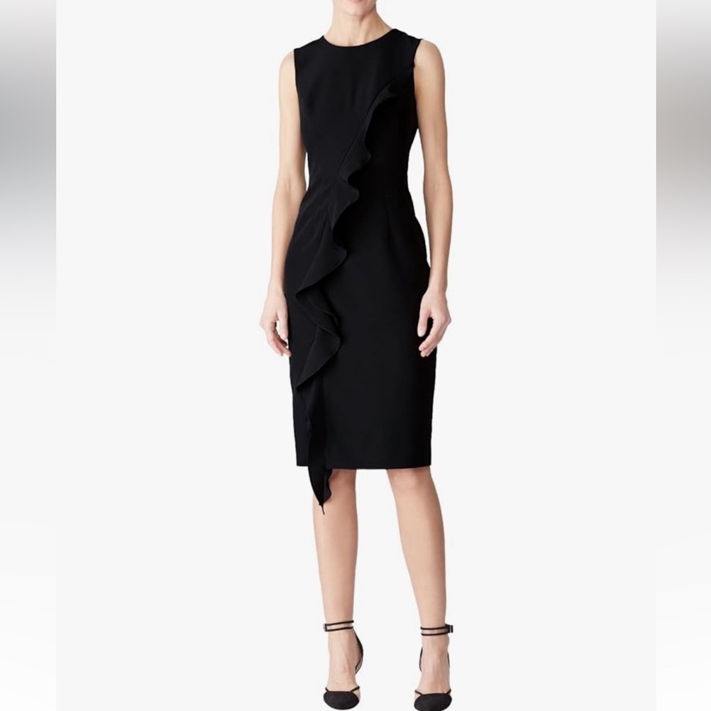 Milly Cady Tilly Italian Sleeveless Ruffle Trim Dress in Black